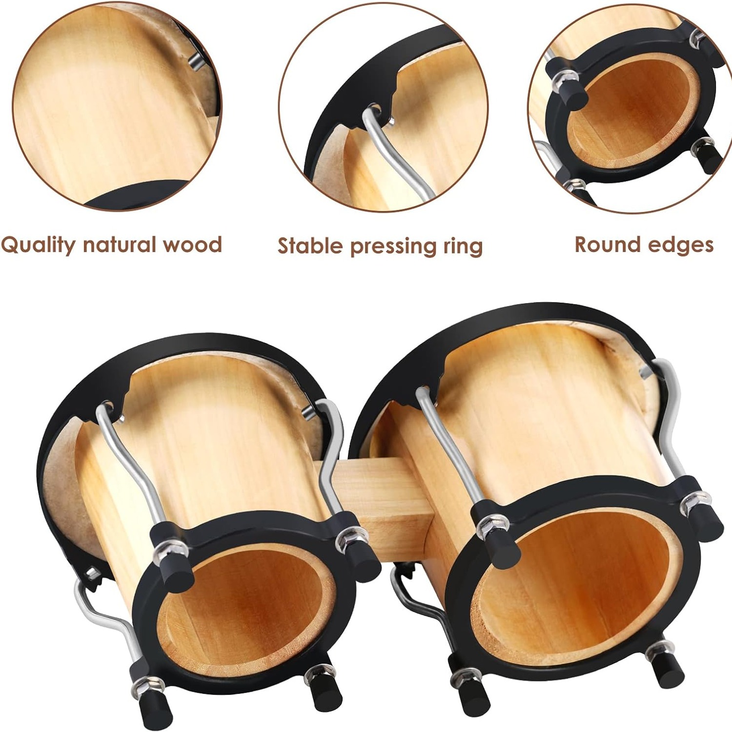 EASTROCK 4 and 5 Inch Tunable Wood Bongo Drum Set with Carry Bag, detail view